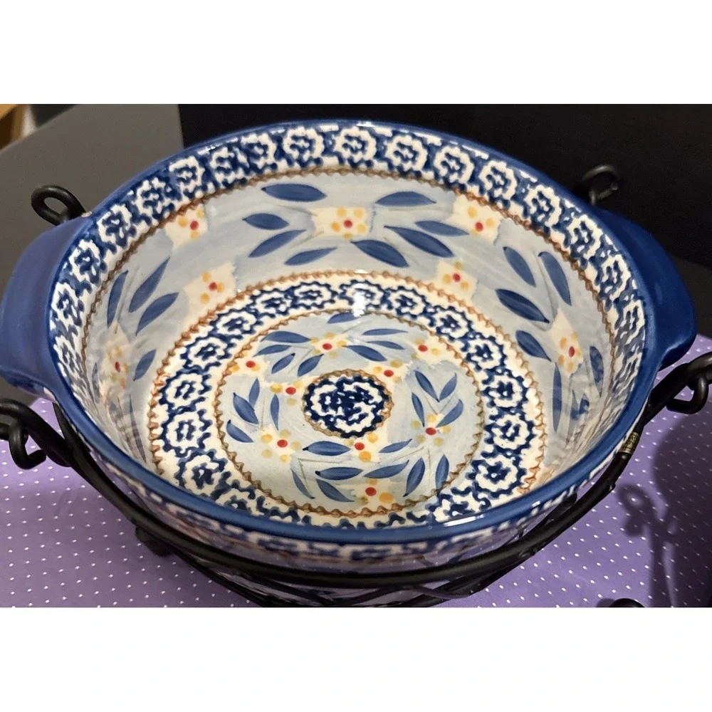 Temptations Old World Blue Round Baking‎ Casserole 1 And 2 Quart Set 2 Wire Rack